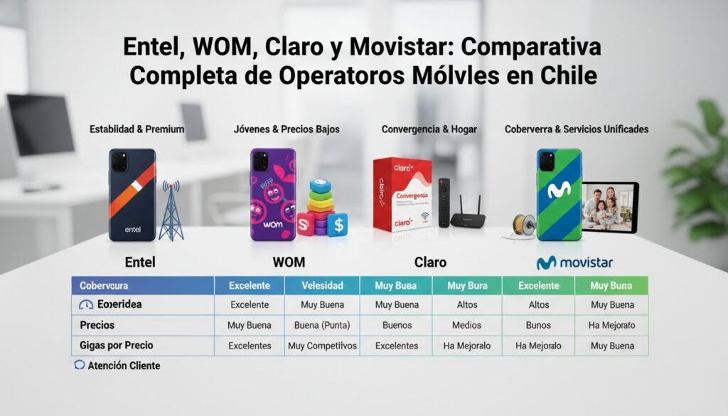 Entel, WOM, Claro y Movistar: Comparativa Completa de Operadores Móviles en Chile
